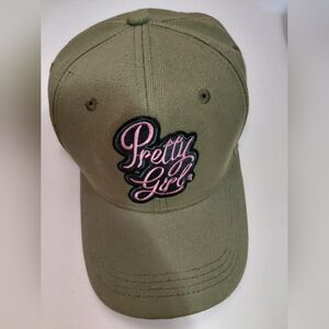 Olive Green Cap with Pink Embroidery